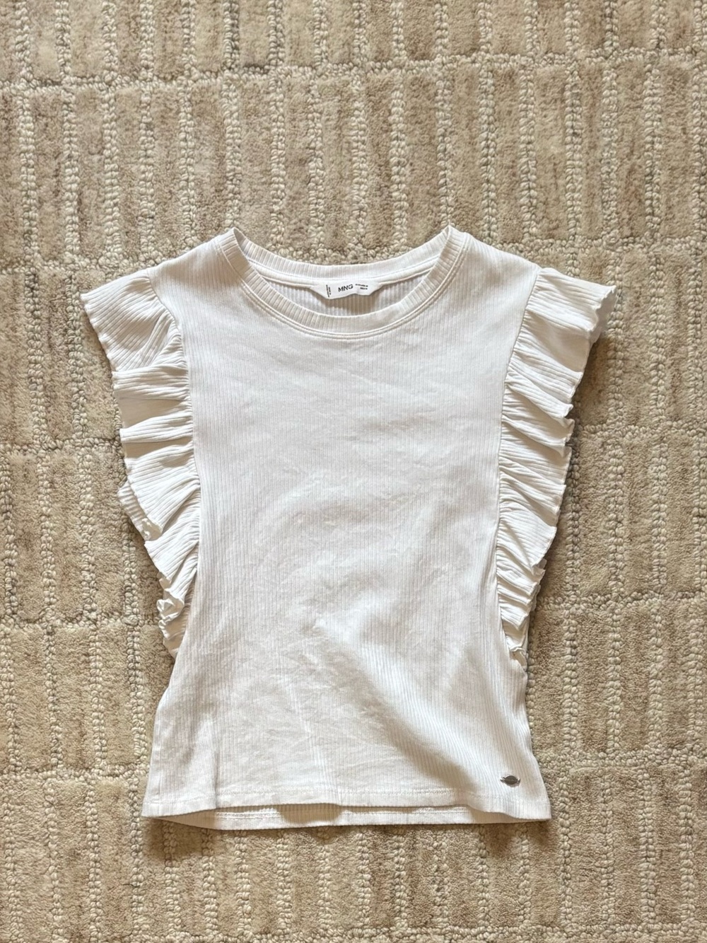 Women's White Ruffle Sleeve Top - Brand: Mango